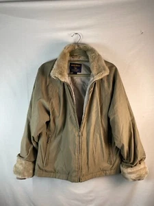 Woolrich Country Jacket Vintage With Fur Cuffs and Collar Tan Size L Bomber Look - Picture 1 of 15