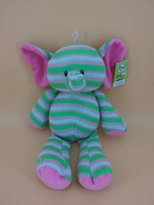 NWT Knitties Plush Elephant Baby Ganz Stuffed Animal Rattle Pink Green Stripes - Picture 1 of 7