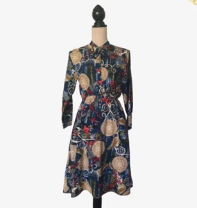 Blue Mixed Print Tie Neck Button Down Long Sleeve Dress XL - Picture 1 of 9