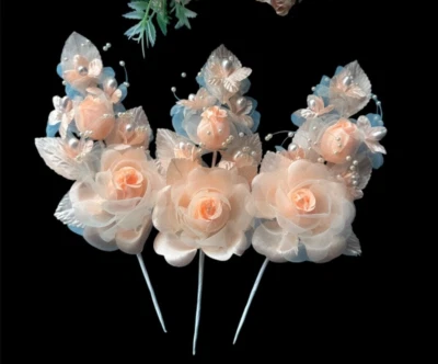 6" peach Silk Corsage Flowers with Pearl Spray price for 3 corsages - Image 1 of 3