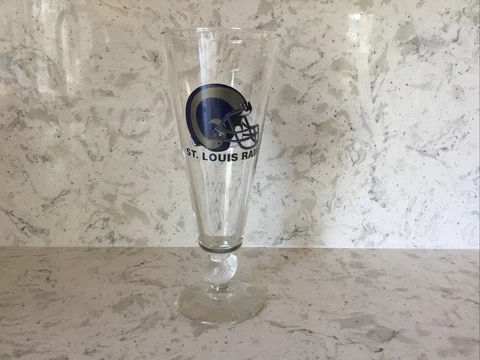 St. Louis Rams Footed Pilsner Beer Glass with Football Stem Cover