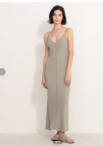 Maxi vestido mujer James Perse correa espagueti cuello en V acanalado beige talla 0 #wrtj6686 - Imagen 1 de 8