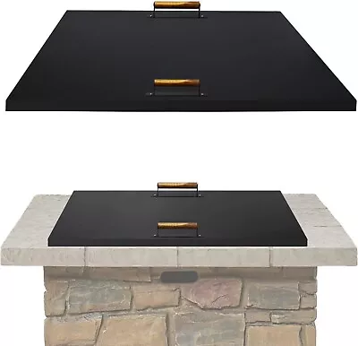 Tapa de fogata-38x38 tapa amortiguadora-cubierta de fogata cuadrada de acero, con mango de madera Foto 1 de 4