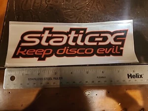 Vintage 1999 Static X Keep Disco Evil Chrome Decal Sticker 8" x 2-3/4" WI Death  - Picture 1 of 2
