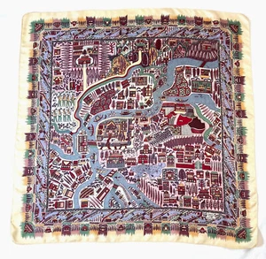 Vintage Liberty of London Silk Scarf Asian Birdseye View Map Blue Purple Cream - Picture 1 of 7