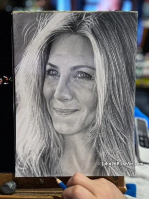 Jennifer Aniston Original Lápiz Dibujo 9”x 12” Friends Rachel Green Foto 1 de 2