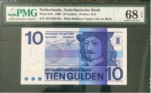 PMG 68 Netherlands 1968 Banknote 10 Gulden EPQ - Picture 1 of 2