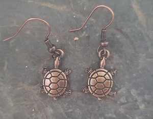 Kupfer Schildkröte Ohrringe, hypoallergene Haken, Schildkrötenschmuck, Handarbeit! - Bild 1 von 2