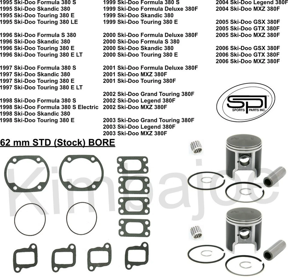 Ski Doo 380 F Formula Skandic Touring GSX GTX MXZ 62 mm BORE Piston Kits Rebuild - Image 1 of 1