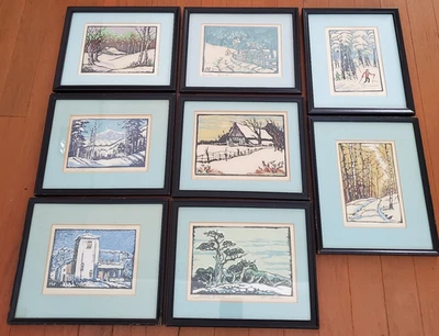 (8) DE COLECCIÓN ORIGINAL GRABADO EN MADERA COLOR FINO SOBRE PAPEL FIRMADO M. HICKS ENMARCADO EE. UU. Foto 1 de 4