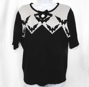 Hell Bunny Bat Sweater XL Black White Short Sleeve Wool Blend Halloween Goth - Picture 1 of 10