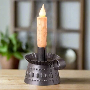 Primitive Colonial Punched Tin Jefferson Taper Candle Holder - Picture 1 of 3