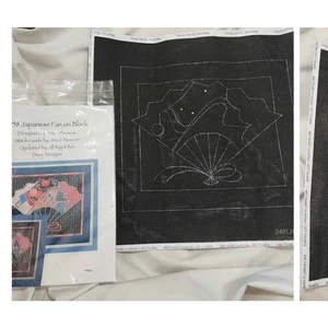 Japanese Fan On Black Danji Line Drawn Canvas Stitch Guide J958 Beacon B39 - Picture 1 of 4