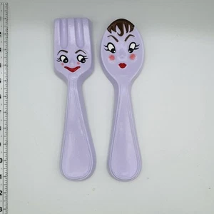 Chalkware Anthropomorphic Kitschy Fork Spoon Kitchen Retro Style Wall Plaque - Picture 1 of 3