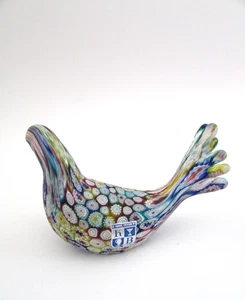 Scultura colomba uccellino millefiori vetro satinato KB Murano Italia vintage nuova con etichetta - Foto 1 di 10