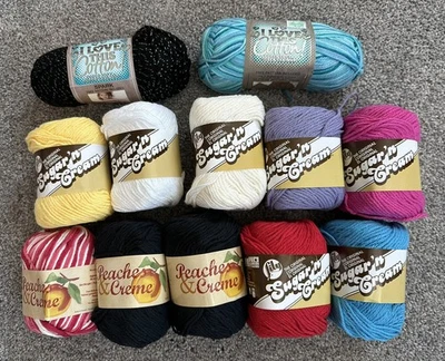 12 Skeins COTTON Yarn Lily Sugar n Cream Peaches & Creme Mixed Lot I Love This - Image 1 of 4