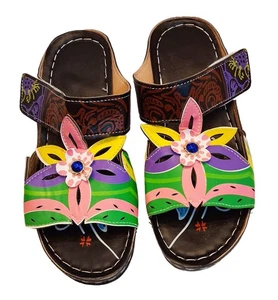 Ladies Size 6.5 B Summer Sandals Vegan Bright Colorful 1.5" Heel BOHO New!! - Bild 1 von 5