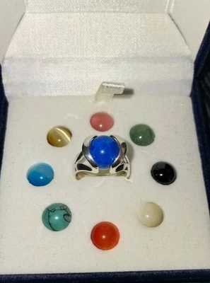 Interchangeable Sterling Silver Ring 9 Multicolor Orbs Spheres Box Size 6  - Image 1 of 4