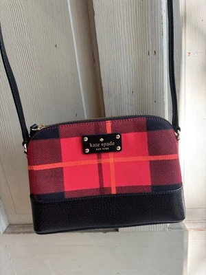 Kate Spade Wellesley Hanna Plaid Crossbody Bag Red Black Tartan Check Purse - Image 1 of 4