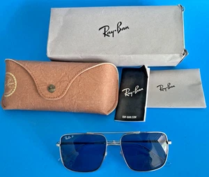 Nuevo Genuino Ray-Ban ORB3758 Gafas de Sol Marco de Metal Plateado Lente Azul Unisex 3858 - Imagen 1 de 9