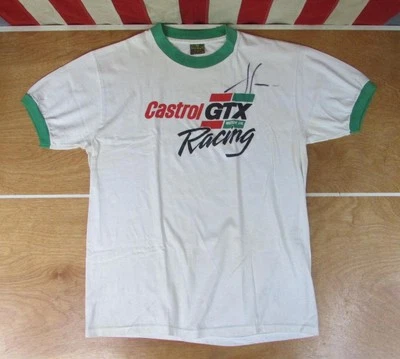 Camiseta de colección Castrol GTX Racing Ringer de los años 80 grande firmada por John Force NHRA Foto 1 de 4