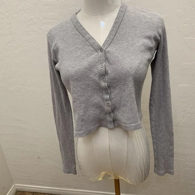 Brandy Melville Cropped Ribbed Gray Button Down Cardigan Sweater - Image 1 of 4