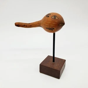 Carved Gourd Pollywog Tadpole Shaker Figurine On Wood Stand - Picture 1 of 4