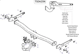 Barra de remolque automotriz Towtrust cuello de cisne para Seat Leon Hatchback 2017 a 2020 - Imagen 1 de 8