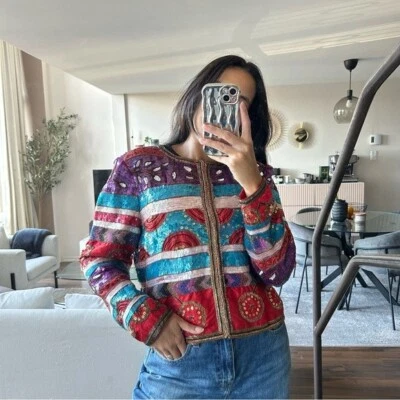 Blazer de lentejuelas con cuentas vintage raro años 90 Leslie Fay Evenings talla L Foto 1 de 4