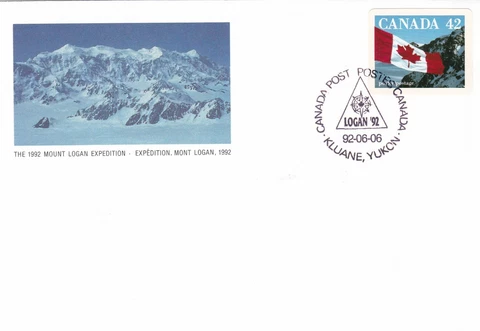 1992 Canada Cover Mount Logan Expedition Cache Kluane, Yukon Cancel Flag Stamp Cover