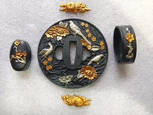 5 Pcs Sword Part Tsuba Guard Blade Fuchi Menuki Iron For Samurai Katana Tanto Ma - Picture 1 of 7