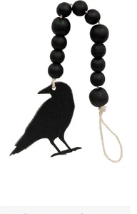 Wooden Beaded Crow Ornament NEW Primitive Home Decor - Picture 1 of 13