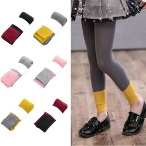 Children Kids Knitted Stitching Color Tight Pants Comfortable Soft Leggings - Picture 1 of 15