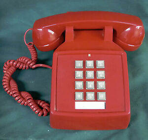 Red Cortelco ITT Wall Mount Push Button Phone Vintage  Made in USA 