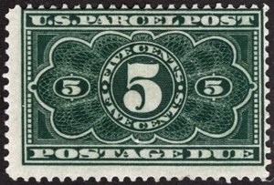 US Sc JQ3 Dark Green 5¢ 1913 Hinged Original Gum Parcel Post Due - Picture 1 of 1