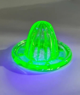 Uranium Glass Juicer Depression Vaseline Reamer Vintage Antique 4 Inches Wide - Image 1 of 4