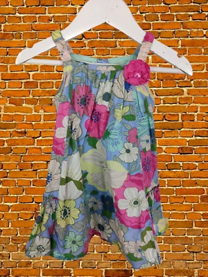 BABY GIRLS MONSOON DRESS AGE 6-12 MONTH BLUE FLORAL SLEEVELESS SUMMER PARTY 80CM - Image 1 of 3