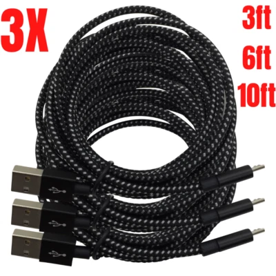 3Pack 3Ft 6Ft 10Ft Micro USB Cable Braided Fast Charger For Samsung S7 6 Android - Image 1 of 4