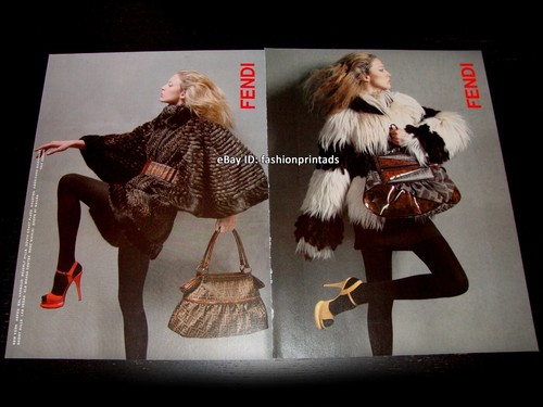 FENDI 4 pagine STAMPA ANNUNCIO autunno 2007 RAQUEL ZIMMERMANN Karl Lagerfeld PELLICCIA PELLE