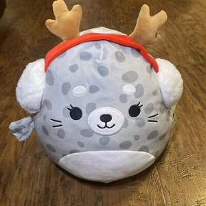 NWT Squishmallows 12" Odile Seal Christmas Gray Spotted Antlers Holiday Ocean - Picture 1 of 7