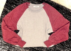 Project Social T | ColorBlock Cozy Raglan in Grey/Merlot - SZ Small - Picture 1 of 6