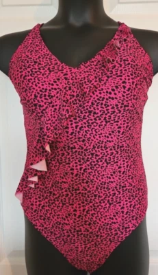 Traje de baño Juicy Couture talla XL rosa intenso estampado animal de una pieza volantes taza suave Foto 1 de 4