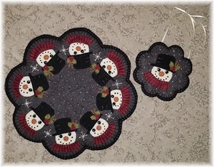 PATTERN~*In The Meadow*~Christmas Snowman~Penny Rug/Candle Mat *PATTERN* - Picture 1 of 2