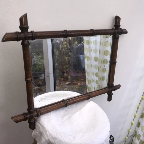 Antique￼ French Wall Original￼ Mirror Hanging Faux Bamboo Antique Wood 24” Cover