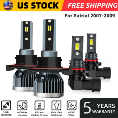 For Jeep Patriot 2007-2009 LED Headlight High/Low Fog Light Bulbs 6000K 4PCS - Image 1 of 4