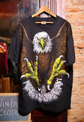 VTG 90S Eagle T Shirt All Over Print mens XL Motorcycle Biker Deadstock AOP tee - Image 1 of 4