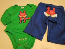 Hanna Andersson 60 3-6 Months Baby Boy Fox Shirt Pants Green Blue EUC