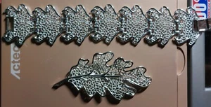 Vintage Costume Jewelry Sarah Coventry Silver tone Leaf Pin Bracelet Classy Set - Picture 1 of 10