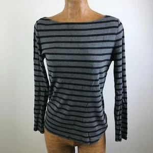 GAP Boat Neck Long Sleeve Gray Striped Pullover Shirt Women's Size Medium - Picture 1 of 10