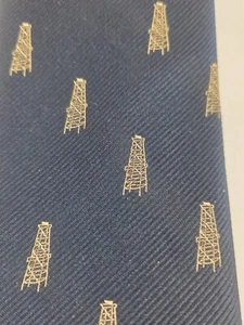 Briar Rothschilds OKC Men Neck Tie Navy w/ Oil Derricks Petroleum Gas Tie 56"X3" - Picture 1 of 6